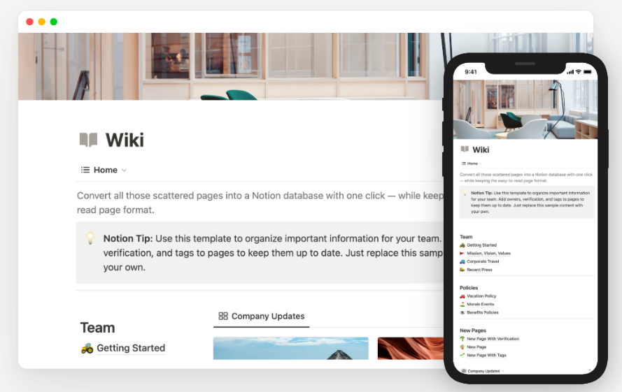 Screenshot showing Notion’s functionality as a knowledge bank. Source: https://www.notion.com/